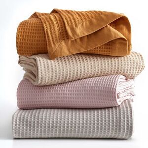 Great Bay Home - 100% Cotton Waffle Weave All-Season Bed Blanket -  Oatmeal